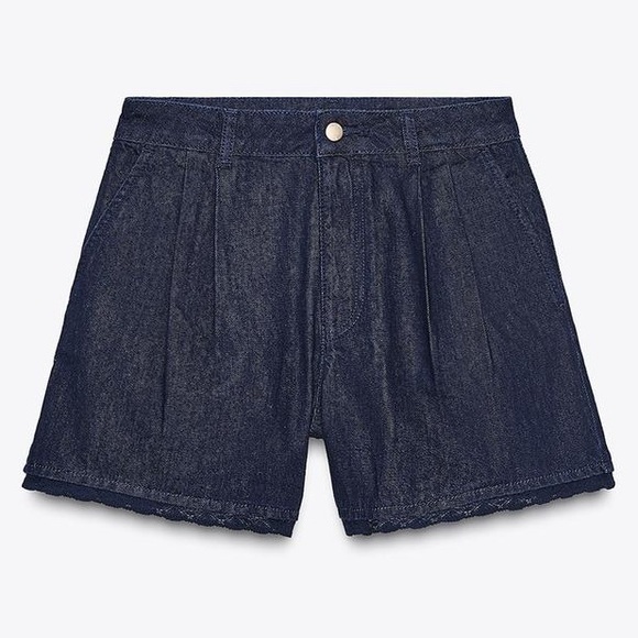 Zara ⚠️ LAST DAY! 1975 Lace Denim Bermuda Shorts Size 6 NWT Pleats Dart
